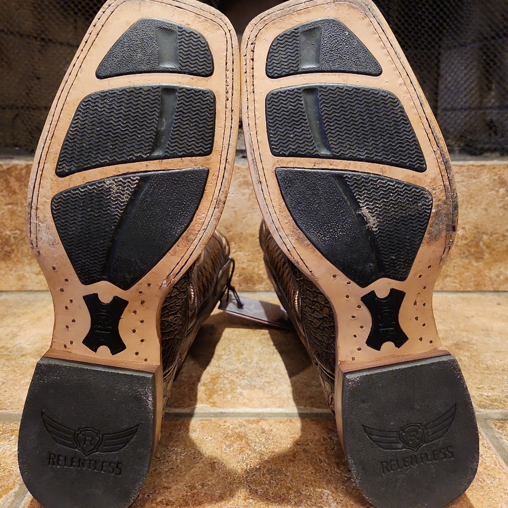 SOLD!! Men's Ariat Toffee Caiman Belly/ Pebbled Chocolate Pro Series Cowboy - Picture 10 of 12